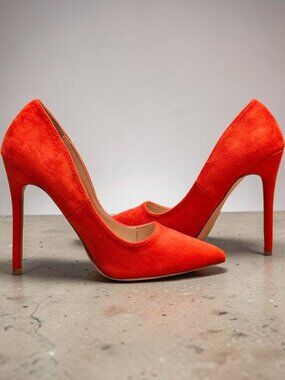 Orange Faux Suede Pointed-Toe Stiletto Heels Womens